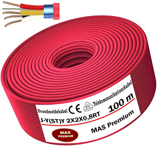 MAS Premium Cable de alarma contra incendios de 5 a 250 m, cable de telecomunicación J-Y(ST) Y 2 x 2 x 0,8 RT