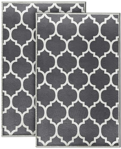 BedLooms Door Mat 60x110 cm 2 Pack – Non Slip Heavy Duty Indoor Outdoor muddy mats for dogs – Stylish & Printed Welcome Front Doormat – Dirt Trapper Kitchen Floor Mat Inside Outside Doormats, Ava Grey