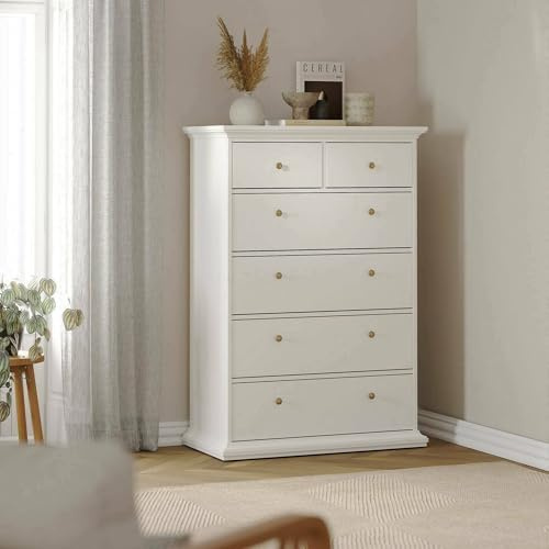 Dmora - Kommode Colombe, Mehrzweckkommode, Schlafzimmerkommode, Schrank mit Schubladen, 96x49 h139 cm, Weiß