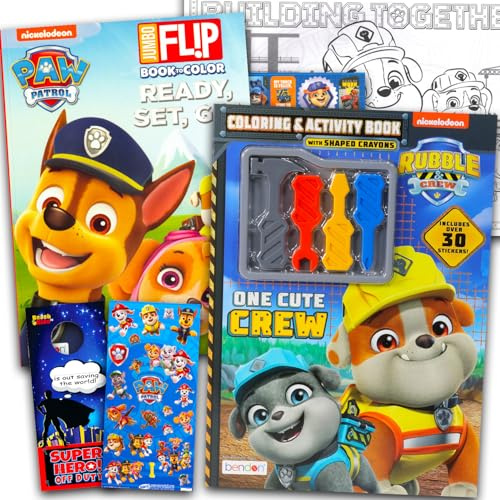 Paw Patrol Malbuch für Kinder im Alter von 4–8 Jahren – Rubble & Crew Malkunst-Set mit Malseiten, Aktivitäten, Spielen plus Aufklebern, Buntstiften und mehr, Paw Patrol Rubble Aktivitätsbuch-Set für