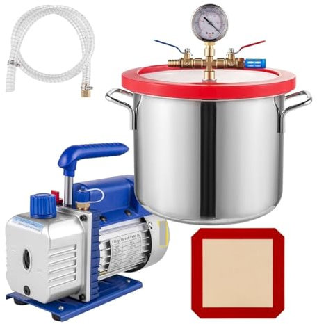 Kit Di Refrigerazione per Pompa a Vuoto 5 CFM Con Camera a Vuoto 1.5/2/3/5 Galloni, Camera a Vuoto in Resina Epossidica in Acciaio Inos 304 per Auto Con Aria Condizionata Domestica,8L/2Gal