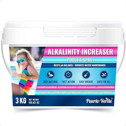 Puerto Verde • Pool & Spa Alkalinität Heber 3 Kg. Korrektur der Gesamtalkalität (TAC) & pH-Balance. Schnell Wirkend. Pulver-Format. Hermetischer Eimer. Inklusive Dosierbecher. Europäische Produktion.