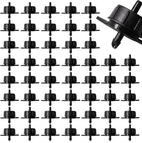 VooGenzek 50 PCS 1 GPH Pressure Compensating Dripper, 1/4 Inch Plastic Irrigation Drip Emitters, Garden Watering Irrigation Emitter, for Garden Lawn Drip Irrigation, 4L