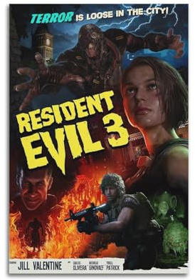RUINOSAU Filmposter Resident Evil 3 Remake auf Leinwand, Wandkunst, Dekoration für Schlafzimmer, Wohnzimmer, moderne Wanddekoration, Geschenk, 30 x 45 cm, ungerahmter Stil