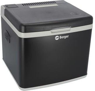 BERGER Kompressor Kühlbox 42 Liter mit 230V & 12V | Hybrid Kühlbox Auto elektrisch | Perfekt für Camping, Picknick & Outdoor | Effiziente Kühlung für unterwegs | Schwarz-Grau