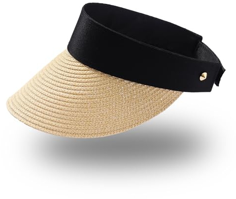 JJDreams Strohhut Faltbare Sommerhut mit Klettverschluss Visor Cap Schildkappe Baseball Kappe Sonnenschild für Outdoor Sport Strand Hut Golf Tennis,Mandel