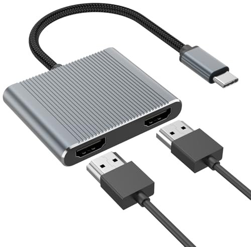 [Apple MFi Certified] USB C to Dual HDMI Adapter,Dual Monitors Adapter 4K@60Hz Digital Adapter Sync Screen Connect Compatible for iPhone 16 15 Pro Max Galaxy Pixel iPad MacBook