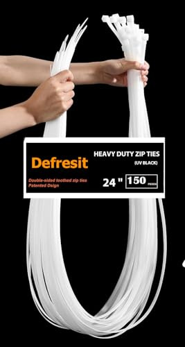150 PCS Cable Ties 600mm x 8.8mm Nylon Zip Ties Long Heavy Duty up to 250 lbs Tensile Strength Plastic Tie Wraps Self-Locking Nylon Wire Ties Wraps for Office, Household and Outdoor(White)