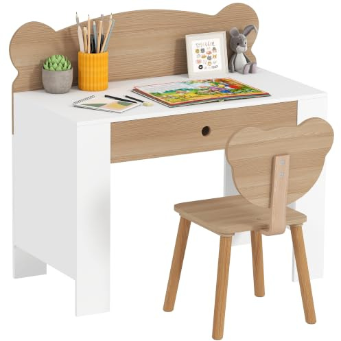 AIYAPLAY Bureau Enfant avec Chaise pour 3 à 8 Ans 80 x 41 x 74,5 cm Naturel