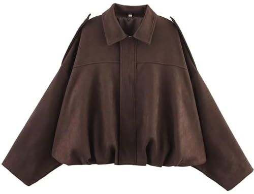 Csvinkiko Women's Faux Suede Bomber Jacket Oversized Pilot Coats Fall Lapel Zip Up Motorcycle Streetwear Outerwear(Coffee, Large)