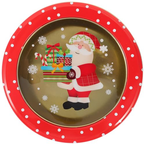 Healifty Christmas Tinplate Cookie Box, Empty Candy Biscuit Treat Box Multi-Color Round for Xmas Party Favor