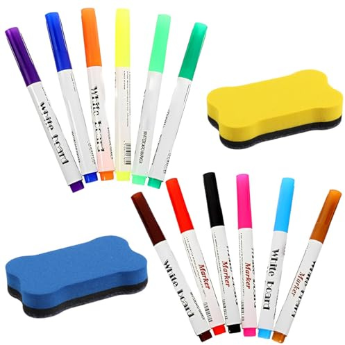 DWFEYOI 12 Pcs Marqueurs pour Tableaux Blancs,Feutres Tableau Blanc Effaçables,Faiblement Odorants, Couleurs Riches et Vives Stylo Craie Effaçable, pour Papier, Enseignes, Fenêtres, Verre, 12 Couleurs