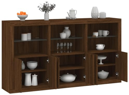 WRJENFSC RGB LED Sideboard 181,5x37x100 cm in Braun Eichenoptik aus Holzwerkstoff mit Glasfront Modernes Küchenbuffet Breites Wohnzimmerschrank für Esszimmer Flur Büro