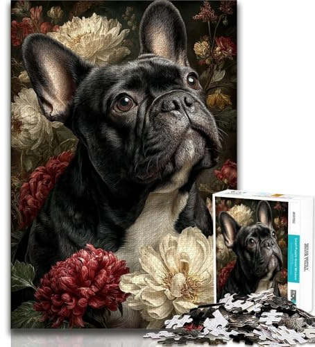 Puzzle für Jugendliche 1000 Teile Französische Bulldogge Puzzle für Erwachsene Dekomprimierendes intellektuelles Lernspielzeug Geburtstagsgeschenk 75x50cm