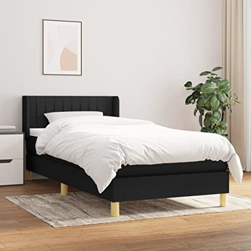 Mokuyary Boxspringbett mit Matratze Schwarz 90x200 cm Stoff Bettgestell, Bett mit Lattenrost Plattform Bettrahmen Einfache Montage für Schlafzimmer Gästezimmer -Q