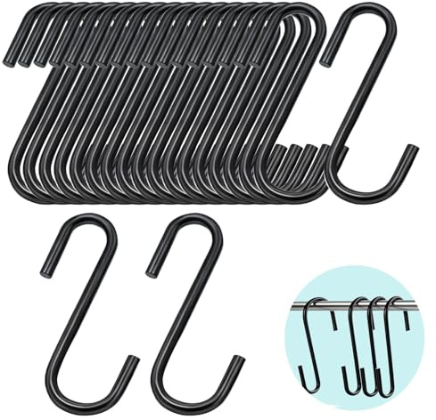 Phonojen 20pcs S Hooks for Hanging, Hanging Small Heavy Duty S Shaped Hooks for Kitchen, Bathroom, Bedroom, Workshop and Office