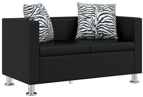 CKioict 2-Sitzer-Sofa Kunstleder Schwarz, Modernes Design mit großer Sitzfläche und dick gepolsterten Kissen für optimalen Sitzkomfort, strapazierfähige Bezug und stabile