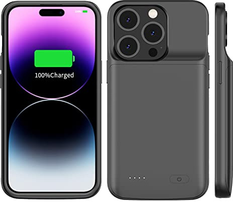FLSTOR 85000mAh Battery Charging Case for iPhone 14 Pro Max 6.7 inch, Extra 150% Power Charger Case with Screen Protector, Black