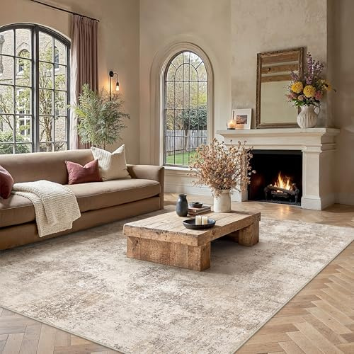PureCozy Teppich Wohnzimmer 240x300cm Braun Abstrakt Waschbarer Teppiche | Weicher Kurzflor, Rutschfest, Leicht, Schlafzimmer, Esszimmer, Büro, Wohnbereich, Kinderzimmer