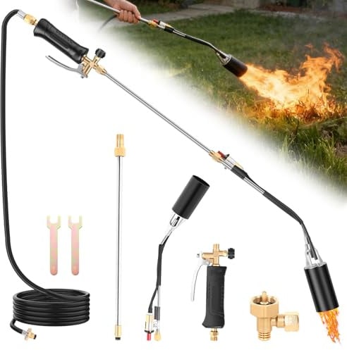 Propane Weed Burner Torch Kit with 10 FT Hose and Adapter for Roofing Weed Control & Outdoor Heating
