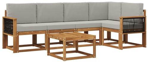 vidaXL Outdoor-Sofagarnitur mit Kissen 6 pcs Natürlich und Hellgrau, Outdoor-Ecksofa, modernes Lounge-Set für Garten, Robustes Sitzmöbel für Terrasse, Entspannen