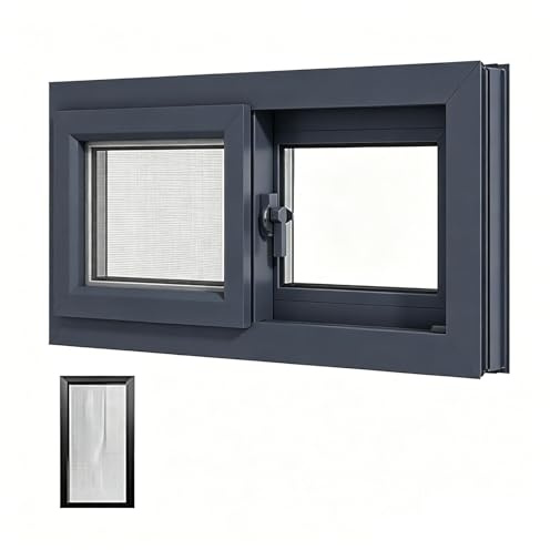 Fenêtre coulissante de sous-sol avec moustiquaire, fenêtre à cadre en aluminium à coulissement vertical avec verre et serrure, pour cuisine professionnelle, cabanon, garage(Black,WxH 39 x 16)