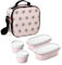 Tatay Urban Food Casual - Insulated Lunch Bag, 3L Capacity, 4 Plastic Food Storage Containers (2 x 0.5 L, 2 x 0.2 L) BPA Free, Pink with stars. Measure 22.5 x 10 x 22cm