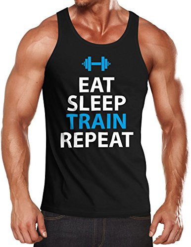 MoonWorks Herren Tanktop, Eat Sleep Train Repeat, Bodybuilder Fitness Gym Training Muskelshirt