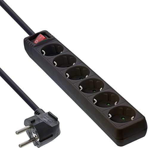 InLine 16465T Steckdosenleiste, 6-fach Schutzkontakt, mit Schalter, 5m, schwarz
