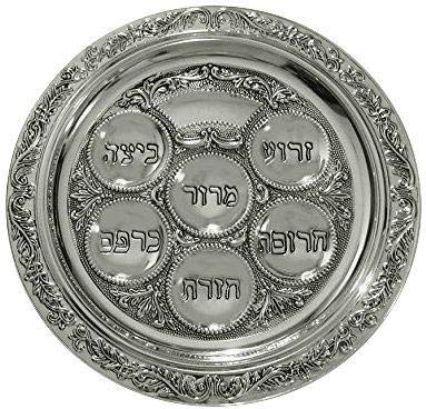Traditioneller Sederteller für Pessach, (auch Passah oder Pascha), Versilbert