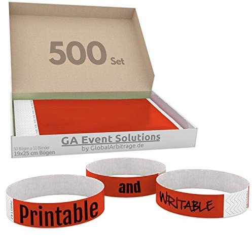 500 Eintrittsbänder aus Tyvek zum selbst gestalten und bedrucken in Rot von GA Event Solutions - Party Einlassbänder, Festival Armbänder für dein Event