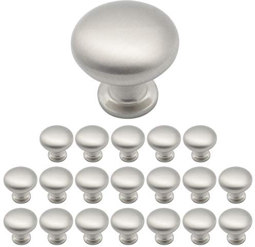 Probrico 20 Pack Solid Round Cabinet Door Knob Brushed Nickel Kitchen Cabient Knobs Dresser Handle Wardrobe Pulls Diameter 30mm