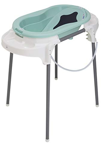 Rotho Babydesign TOP Badestation, Mit Baby Badewanne, Wannenständer, Wanneneinsatz und Ablaufschlauch, 0-12 Monate, Grün, 21042 0266 01