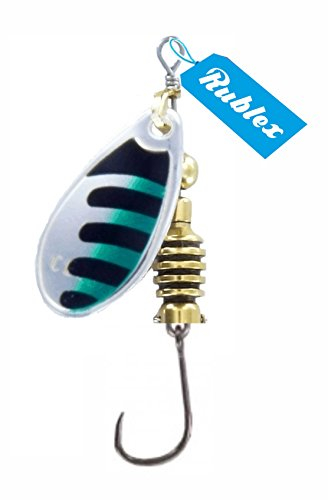 Rublex - Pack de 5 Cucharillas de Pesca Celta-2 ANV | Cebo Artificial de Pesca con Anzuelo Simple sin Muerte Fácilmente Intercambiable con Sistema Quita-Vueltas, Color Plata Negro Verde, 3'5gr