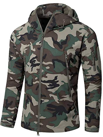 YFNT Veste Tactique Homme Militaire Airsoft Softshell Doublée Polaire à Capuche Outdoor Randonnée Chasse Manteau Hiver Blouson Camouflage