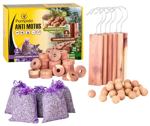 Pampido Bio Mottenschutz aus Zedernholz – 71 Stück – Natürliche Mottenabwehr gegen Kleidermotten im Kleiderschrank – Mottenfalle Schutz für Schrank, Wohnung Kleidung – Naturprodukt ohne Chemie