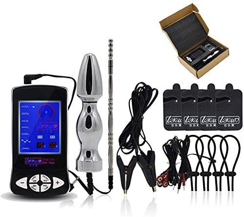Deluxe Estim Sex Reizstromgerät set,Dilator Nippelklemmen Anal/Vaginal Plug Penisring Kabel Elektroden Pads Elektro Schock Host Elektrosex Elektrostimulation SM Sexspielzeug für Frauen Männer Paare