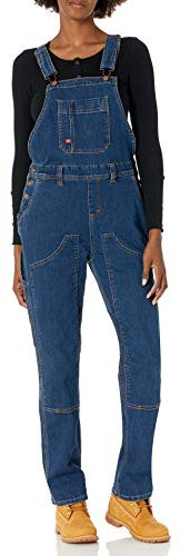 Dickies Women's Denim Double Front Bib Overalls, Dark Stone Wash, L UK