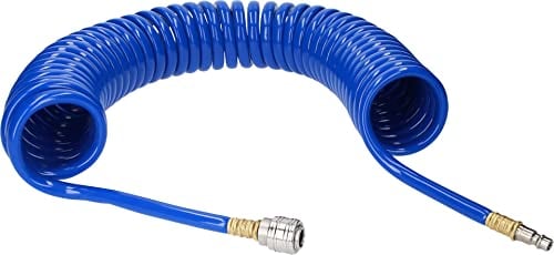 BRILLIANT TOOLS Spiralschlauch Druckluft BT160035 Ø 10mm I 10m langer, elastischer PU-Druckluftschlauch mit Schnellkupplungen I Schlauchenden mit Knickschutz