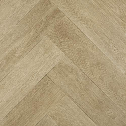 247Floors Wood Effect Apex Vinyl Flooring 2.6mm Thick Foam Backed R11 Lino (Natural Herringbone Parquet, 4.5m x 4m / 14ft 9 x 13ft 1)
