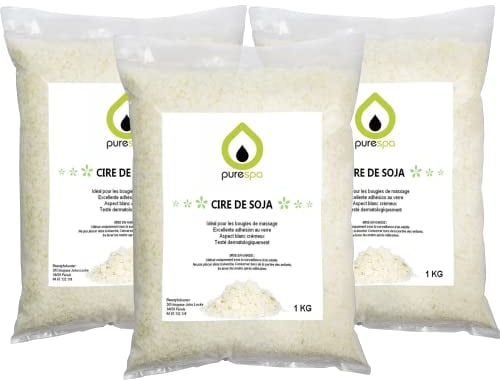 Purespa | Cire de soja Blanc | Naturel |écologique |3 kg |en flocons | cire Premium | fabrication Bougies | cosmétiques | 3X1kg