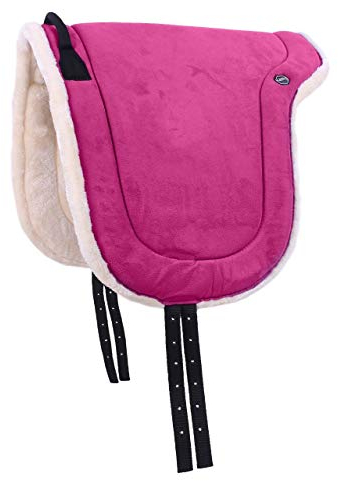 QHP Bareback Pad mit Kunstfell und Haltegriff (Shetty, Fuchsia)