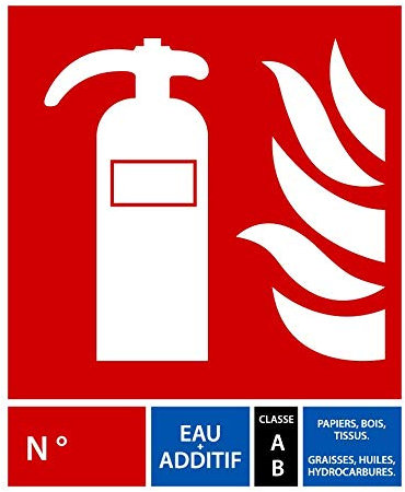Panneau PVC 5mm 15x20cm Extincteur Eau + Additif Incendie