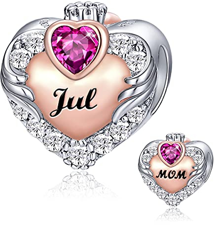 FOREVER QUEEN Mom Herz Charms Anhänger 925 Sterling Silber Charms Mutter Geburtsstein Charm für Armband Halskette