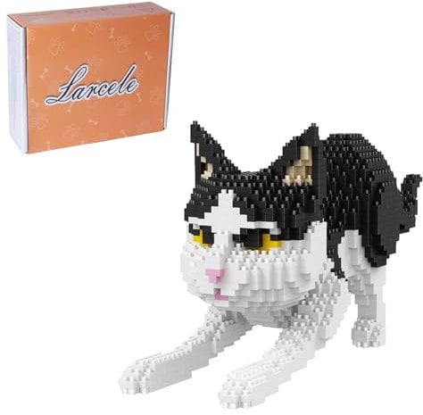 Larcele Mini Building Blocks Animal Set, DIY Micro 3D Building Toy Bricks,1390 pcs KLJM-05 (Black and White Cat)