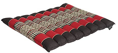 FLACH ROLLBAR – Flaches und weiches Yoga- und Meditationskissen – ROLLBAR und in Höhe und Breite verstellbar – 100 % natürliches Kapok mit hoher Dichte – fest, stabil und bequem – Schwarz Rot – S