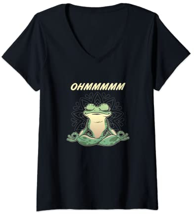 Damen Wellness, Ohmmmm , FUN Yoga Frosch Meditation Entspannung T-Shirt mit V-Ausschnitt