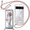 TUUTPU Handykette Hülle für Google Pixel 6 Pro mit Band, Glitzer Treibsand Handyhülle mit Kordel zum Umhängen Transparent Stoßfest Schutzhülle mit Kette Schnur, Quicksand Necklace Case in Roségold