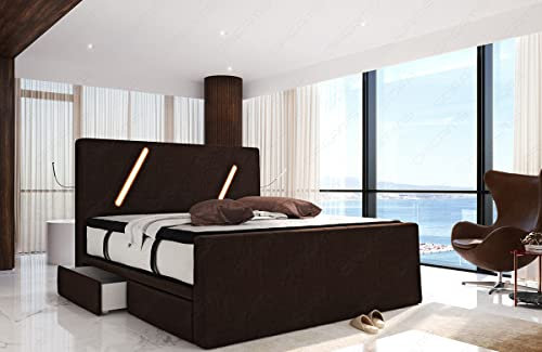 Sofa Dreams Boxspringbett Toulon in Strukturstoff Polsterbett mit Stauraum Hotelmatratze LED Licht 140x200 160x200 180x200 200x200 200x220 (200 x 220 cm, Schwarzbraun-h11)