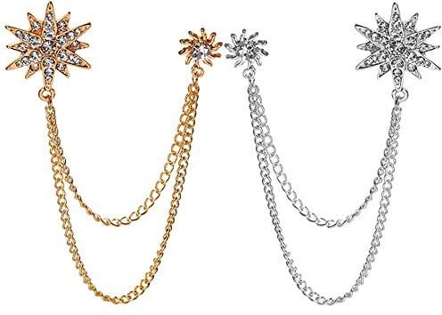 Maigendoo 2 Stk Herren Brosche Tassels Kragen Pins Broschennadeln Ketten Broschen Anstecknadel Blusen Clips Mode Schmuck Abzeichen Korsage Formelle Kleidung Zubehör für Herren Damen, Gold Silber